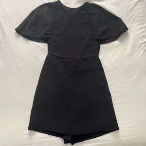 Black Flutter Sleeve Above-Knee Dress